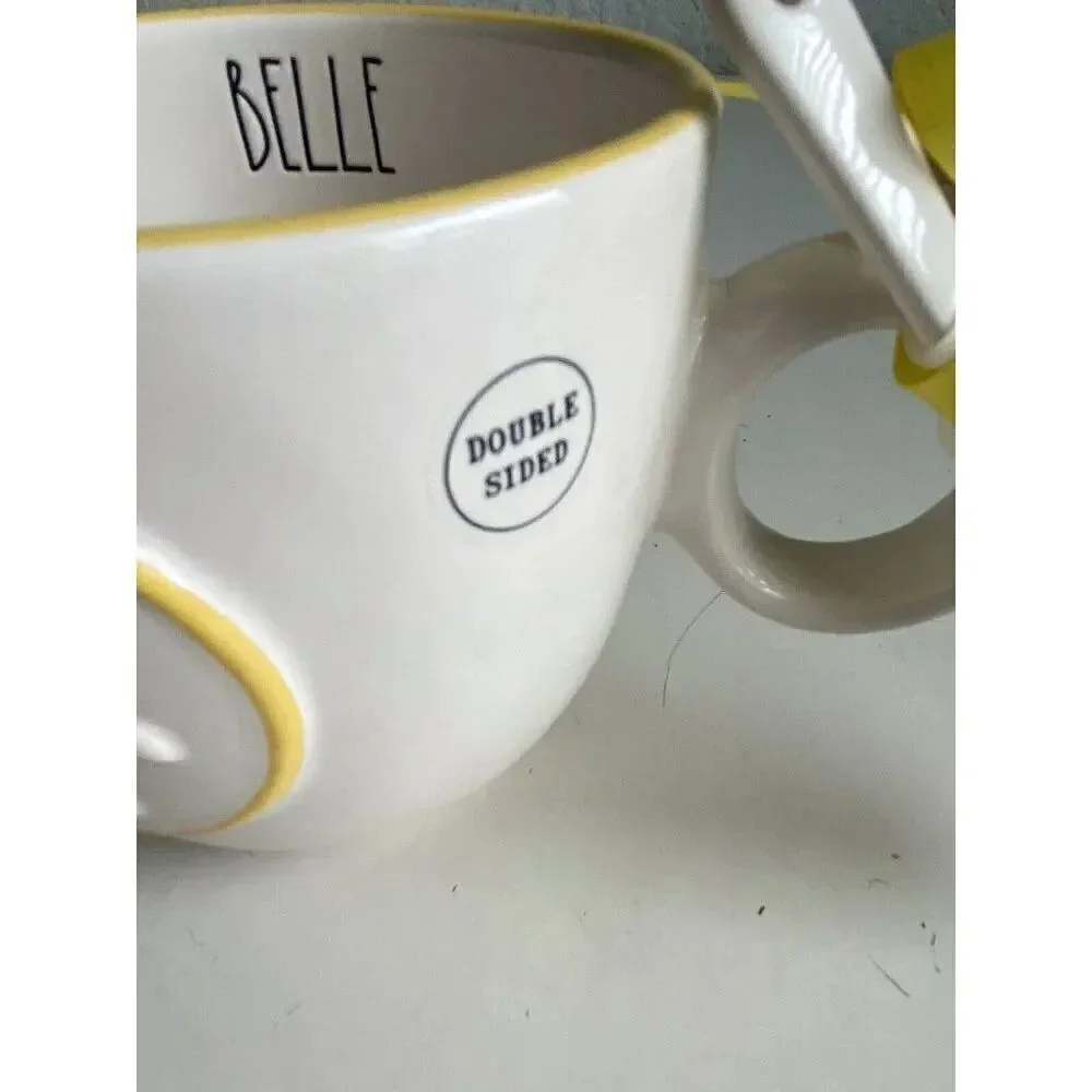 Rae Dunn Disney Princess Belle Ceramic Mug Tea‎ Cup With Spoon Double Sided NEW